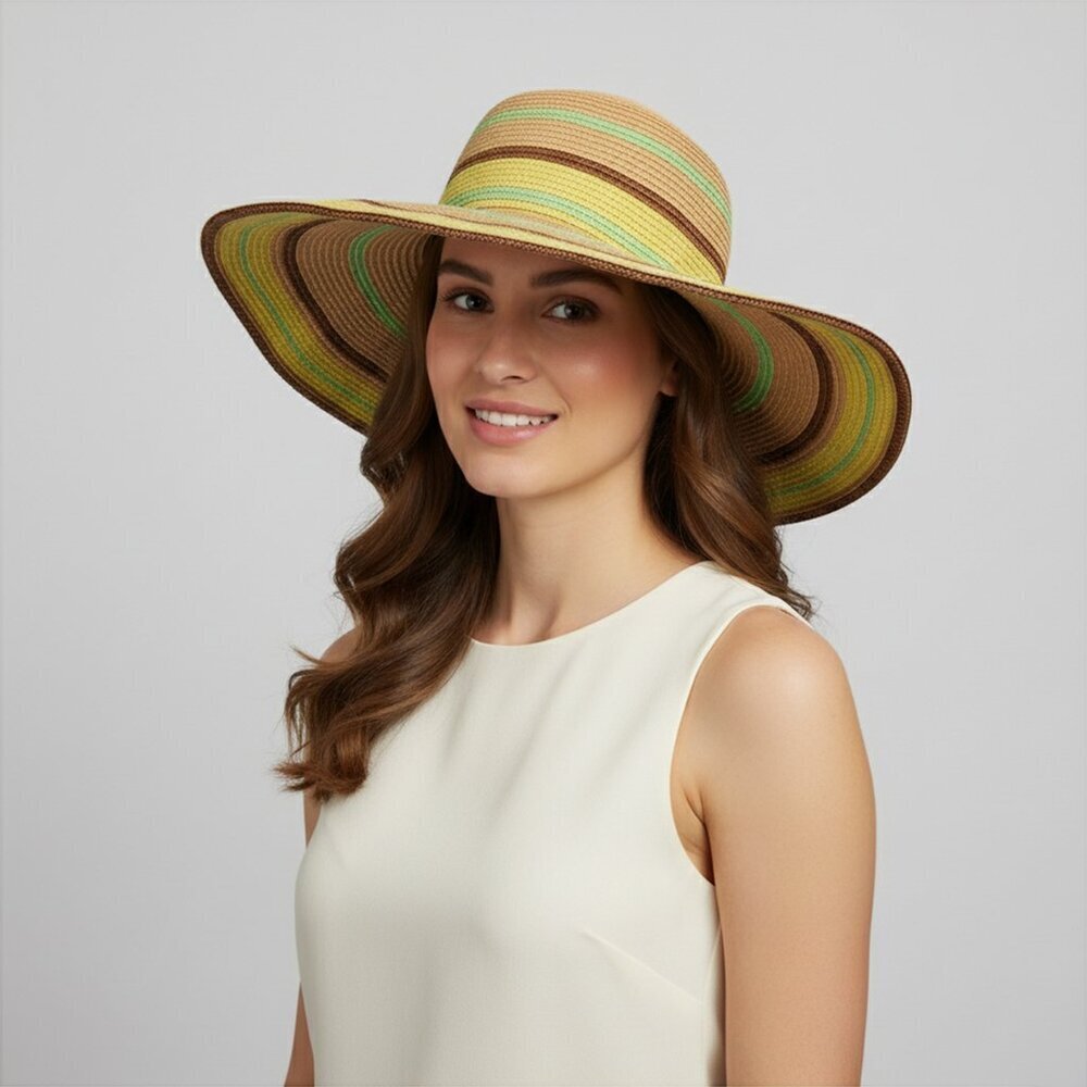 Amiani Striped Floppy Wide Brim Straw Multicolor Sun Hat  Women One Size